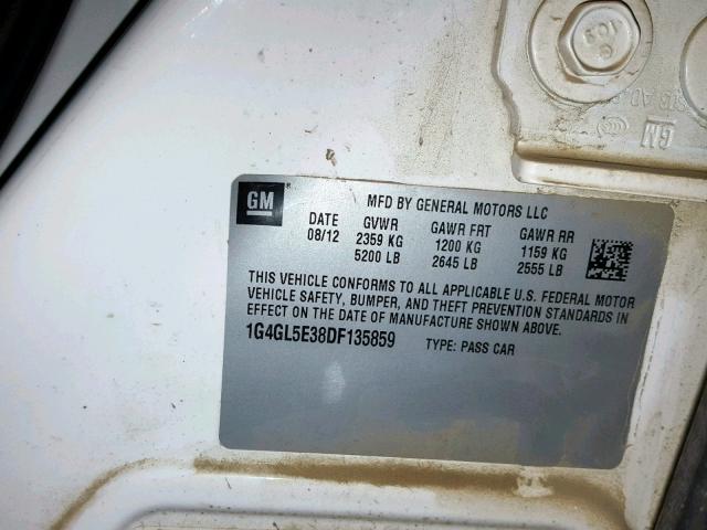 1G4GL5E38DF135859 - 2013 BUICK LACROSSE WHITE photo 10