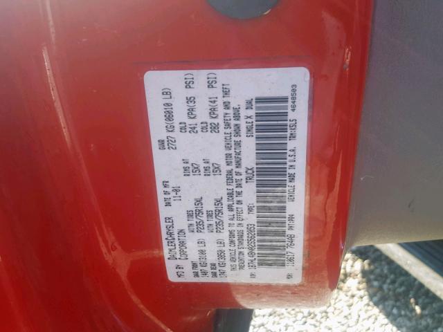 1B7HL48N02S562053 - 2002 DODGE DAKOTA QUA RED photo 10