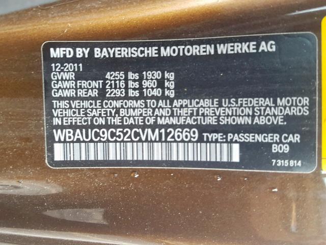 WBAUC9C52CVM12669 - 2012 BMW 135 I BROWN photo 10