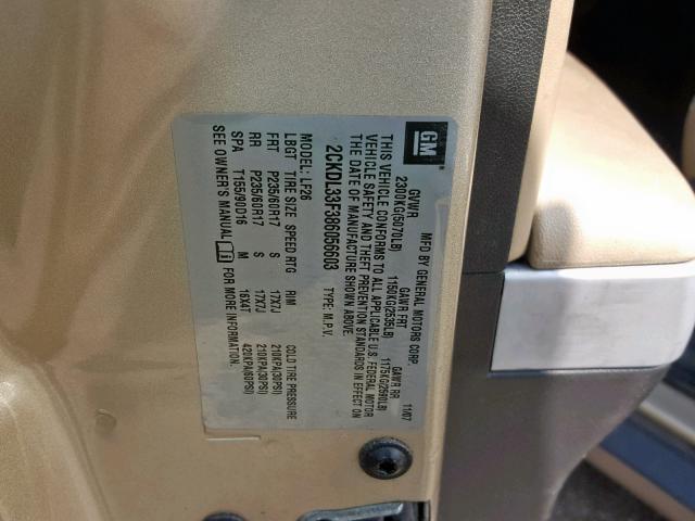 2CKDL33F386056603 - 2008 PONTIAC TORRENT TAN photo 10