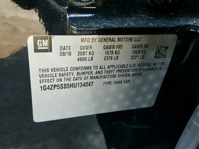 1G4ZP5SS5HU134047 - 2017 BUICK LACROSSE E BLACK photo 10