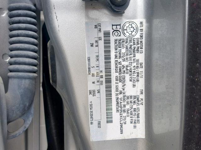 1FAHP3N2XCL296289 - 2012 FORD FOCUS TITA SILVER photo 10