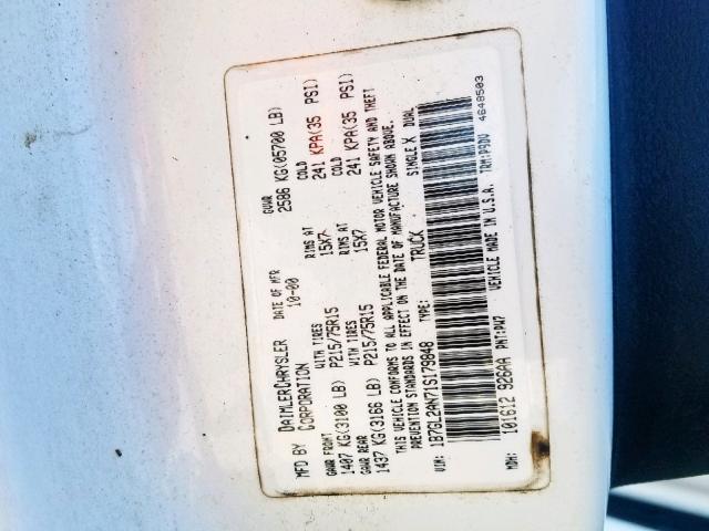 1B7GL2AN71S179848 - 2001 DODGE DAKOTA QUA WHITE photo 10