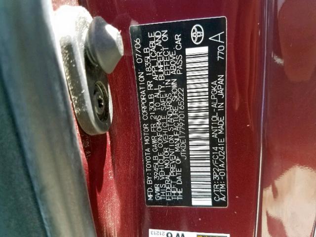 JTKDE177970165222 - 2007 TOYOTA SCION TC მუქწითელი ფოტო 10