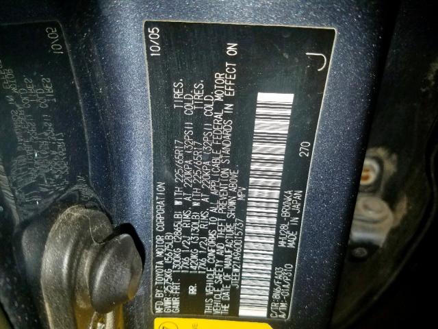 JTEEW21A960015737 - 2006 TOYOTA HIGHLANDER BLUE photo 10