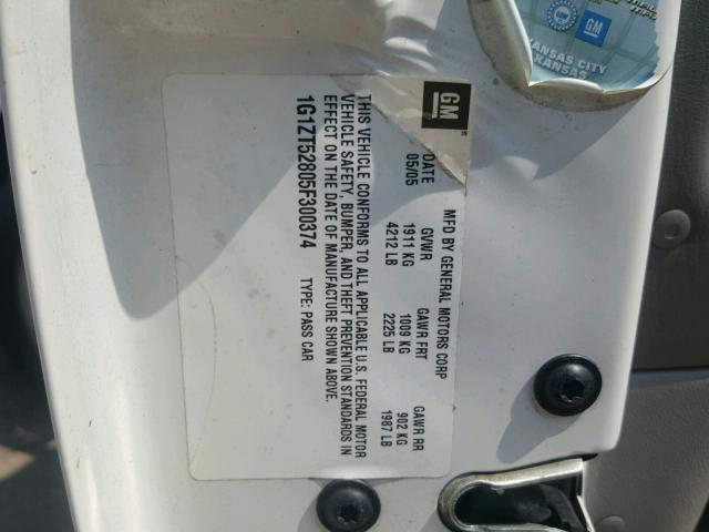 1G1ZT52805F300374 - 2005 CHEVROLET MALIBU LS WHITE photo 10