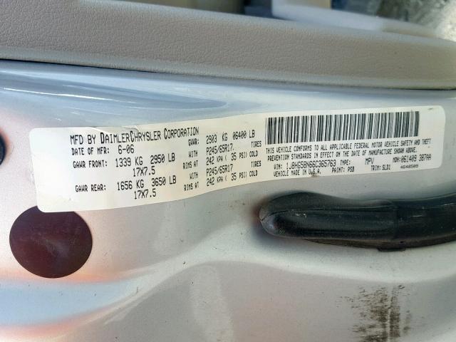 1J8HG58N66C365763 - 2006 JEEP COMMANDER 银色 照片 10