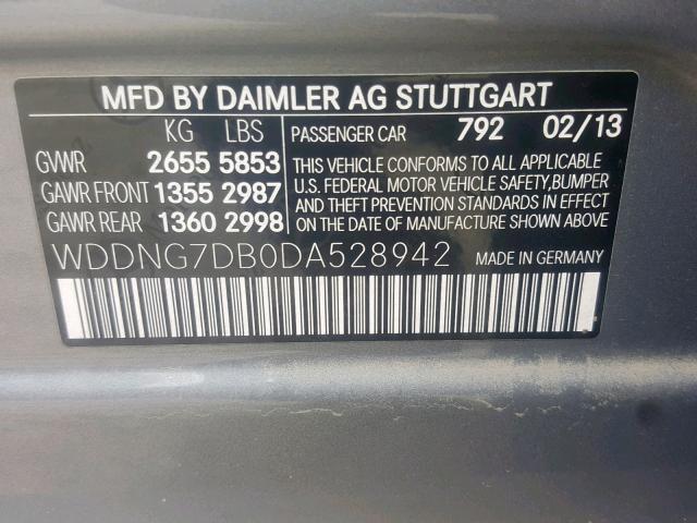 WDDNG7DB0DA528942 - 2013 MERCEDES-BENZ S 550 SILVER photo 10