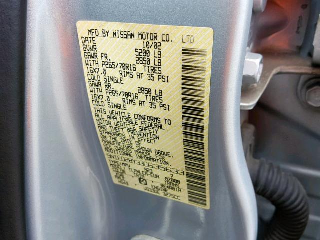 5N1ED28Y33C635633 - 2003 NISSAN XTERRA XE SILVER photo 10