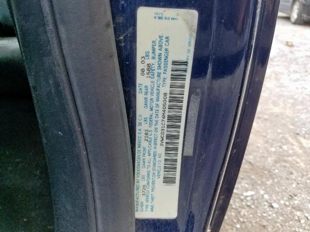 3VWCD31C74M405008 - 2004 VOLKSWAGEN NEW BEETLE BLUE photo 10