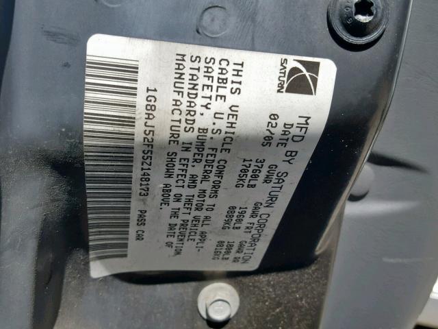 1G8AJ52F55Z148173 - 2005 SATURN ION LEVEL SILVER photo 10