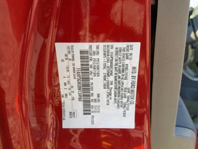 1FAHP3GNXBW134960 - 2011 FORD FOCUS SES RED photo 10