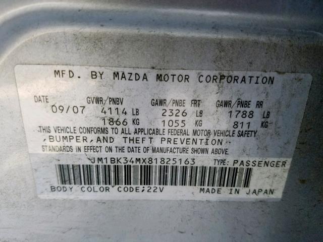 JM1BK34MX81825163 - 2008 MAZDA SPEED 3 SILVER photo 10