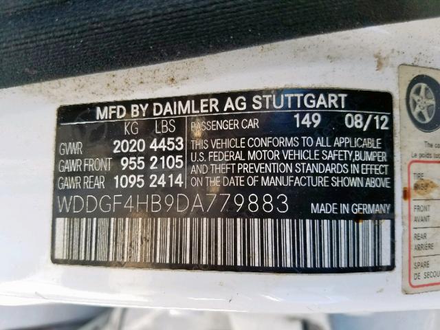 WDDGF4HB9DA779883 - 2013 MERCEDES-BENZ C 250 WHITE photo 10