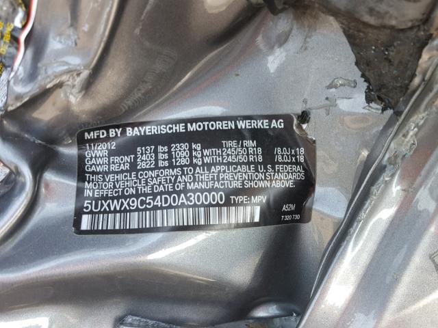 5UXWX9C54D0A30000 - 2013 BMW X3 XDRIVE2 SILVER photo 10