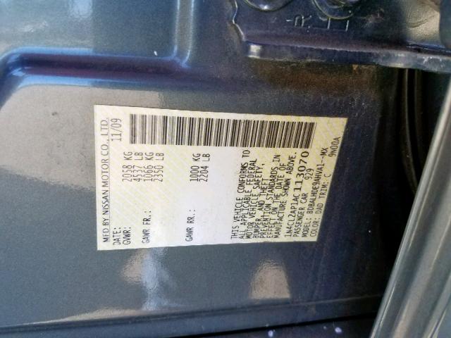 1N4CL2AP1AC113070 - 2010 NISSAN ALTIMA HYB CHARCOAL photo 10