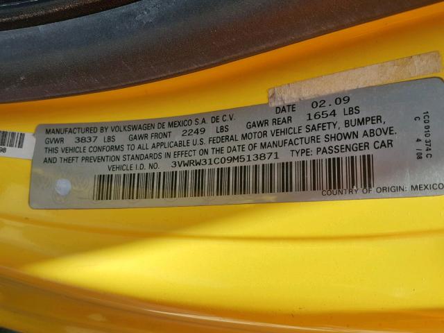 3VWRW31C09M513871 - 2009 VOLKSWAGEN NEW BEETLE Sarı foto 10