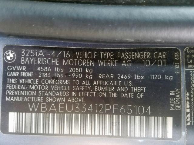 WBAEU33412PF65104 - 2002 BMW 325 XI BLUE photo 10