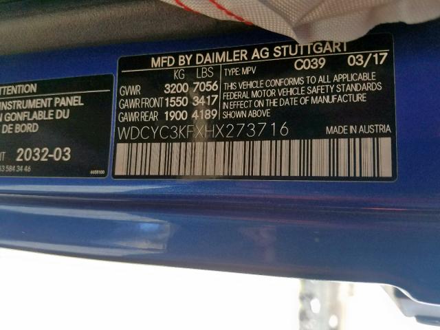 WDCYC3KFXHX273716 - 2017 MERCEDES-BENZ G 550 BLUE photo 10