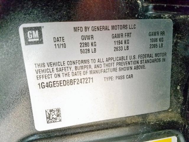 1G4GE5ED8BF247271 - 2011 BUICK LACROSSE C BLACK photo 10