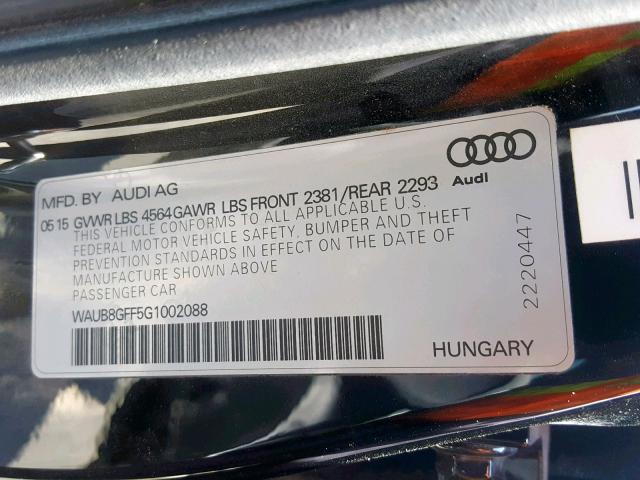 WAUB8GFF5G1002088 - 2016 AUDI A3 PREMIUM BLACK photo 10