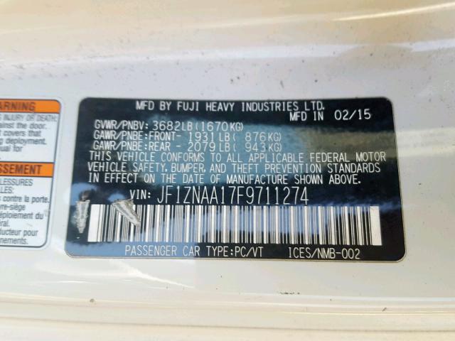 JF1ZNAA17F9711274 - 2015 TOYOTA SCION FR-S WHITE photo 10