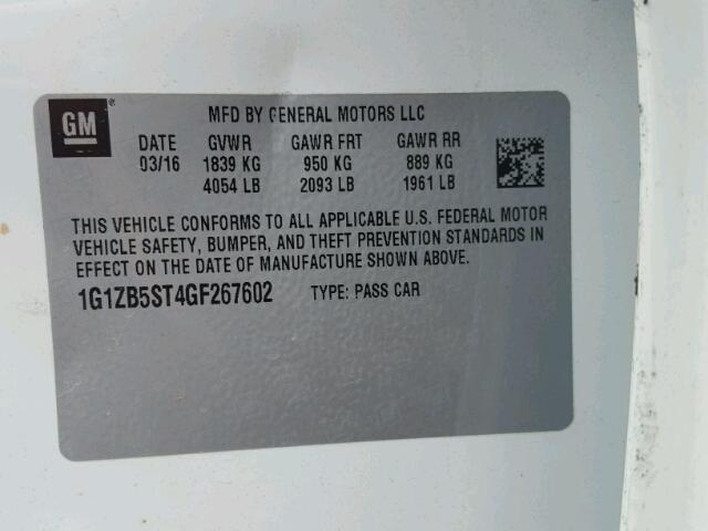 1G1ZB5ST4GF267602 - 2016 CHEVROLET MALIBU LS WHITE photo 10