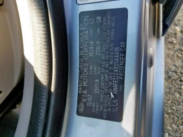 KNAFE122485544416 - 2008 KIA SPECTRA EX BLUE photo 10