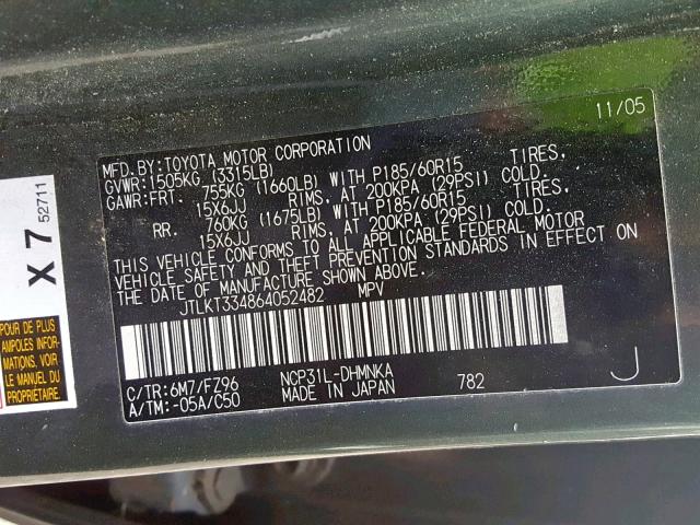 JTLKT334864052482 - 2006 TOYOTA SCION XB 绿色 照片 10