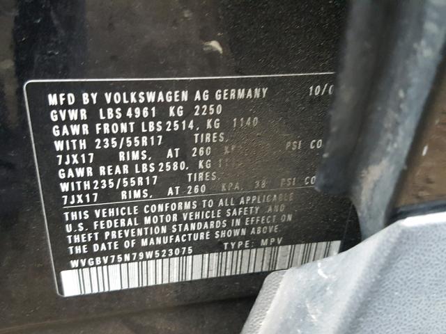 WVGBV75N79W523075 - 2009 VOLKSWAGEN TIGUAN SE BLACK photo 10