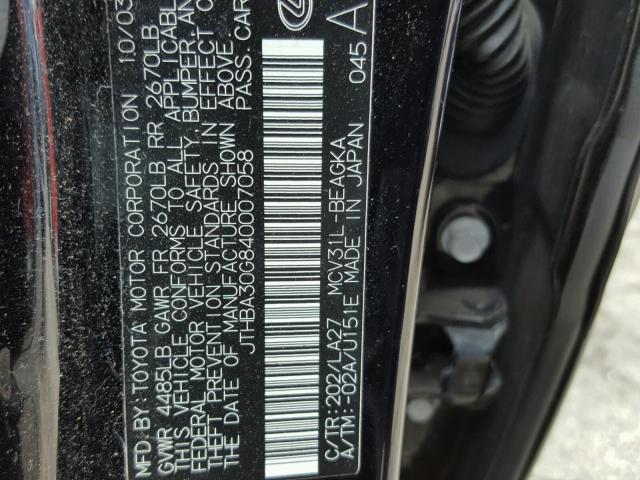 JTHBA30G840007058 - 2004 LEXUS ES 330 BLACK photo 10