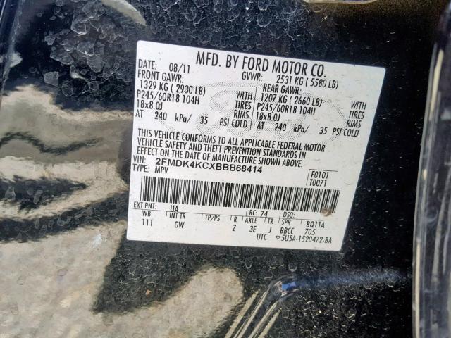 2FMDK4KCXBBB68414 - 2011 FORD EDGE LIMIT BLACK photo 10