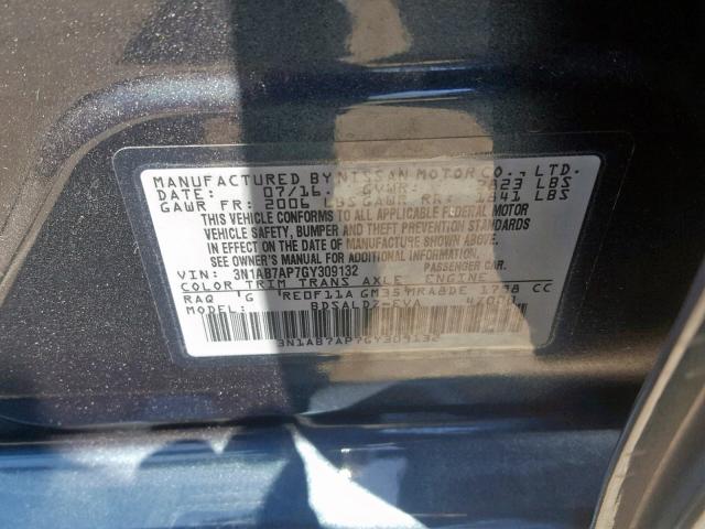 3N1AB7AP7GY309132 - 2016 NISSAN SENTRA S BLUE photo 10