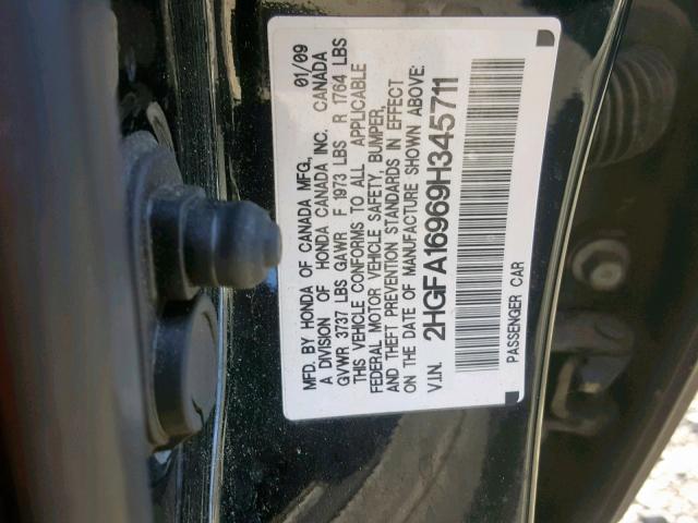 2HGFA16969H345711 - 2009 HONDA CIVIC EXL 黑色 照片 10