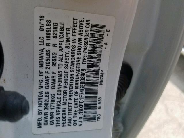 19XFC1F74GE008969 - 2016 HONDA CIVIC EXL 白色 照片 10