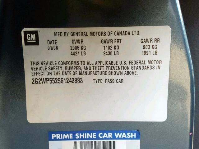 2G2WP552561243883 - 2006 PONTIAC GRAND PRIX CHARCOAL photo 10