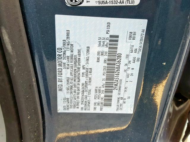 2FMZA51626BA36280 - 2006 FORD FREESTAR S BLUE photo 10