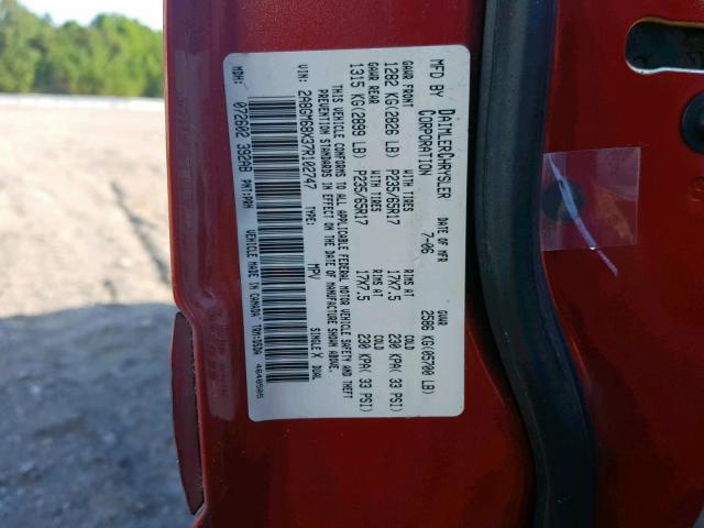 2A8GM68X37R102747 - 2007 CHRYSLER PACIFICA T RED photo 10