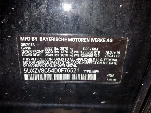 5UXZV8C54D0F76521 - 2013 BMW X5 XDRIVE5 BLACK photo 10