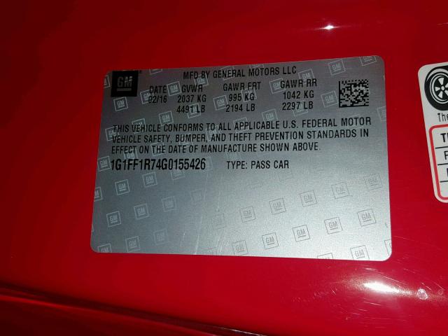 1G1FF1R74G0155426 - 2016 CHEVROLET CAMARO SS RED photo 10