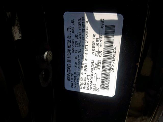 JNKCV64E98M123063 - 2008 INFINITI G37 BASE BLACK photo 10