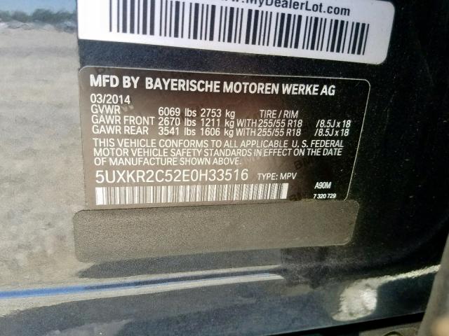 5UXKR2C52E0H33516 - 2014 BMW X5 SDRIVE3 BLACK photo 10