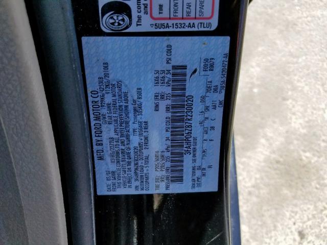 3FAHP06Z87R230020 - 2007 FORD FUSION S BLACK photo 10