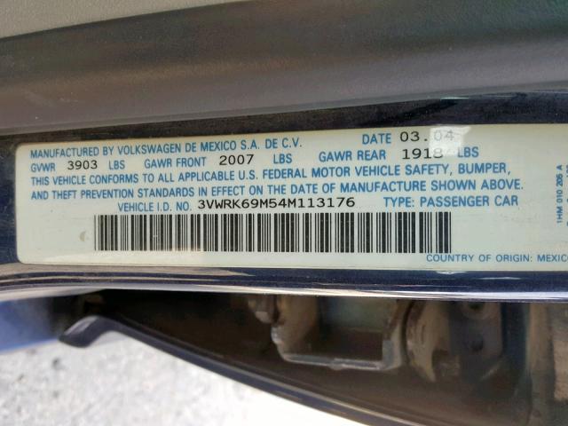 3VWRK69M54M113176 - 2004 VOLKSWAGEN JETTA GL BLUE photo 10