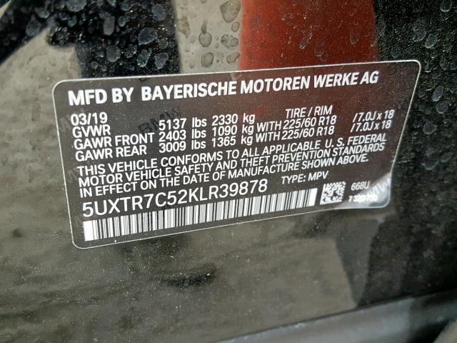 5UXTR7C52KLR39878 - 2019 BMW X3 SDRIVE3 BLACK photo 10