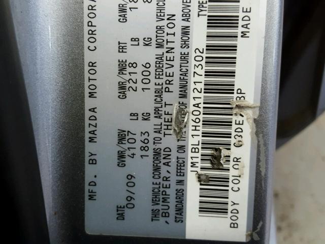 JM1BL1H60A1217302 - 2010 MAZDA 3 S GRAY photo 10