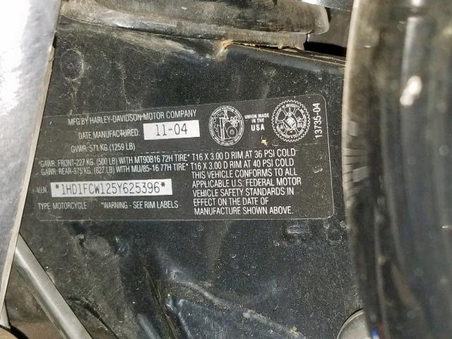 1HD1FCW125Y625396 - 2005 HARLEY-DAVIDSON FLHTCUI BLACK photo 10