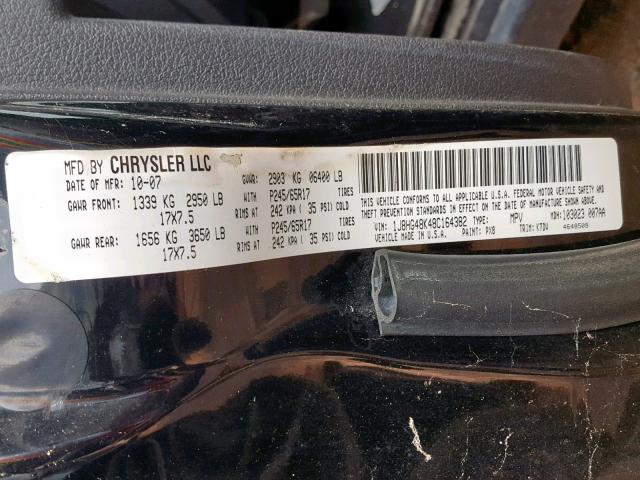 1J8HG48K48C164382 - 2008 JEEP COMMANDER BLACK photo 10