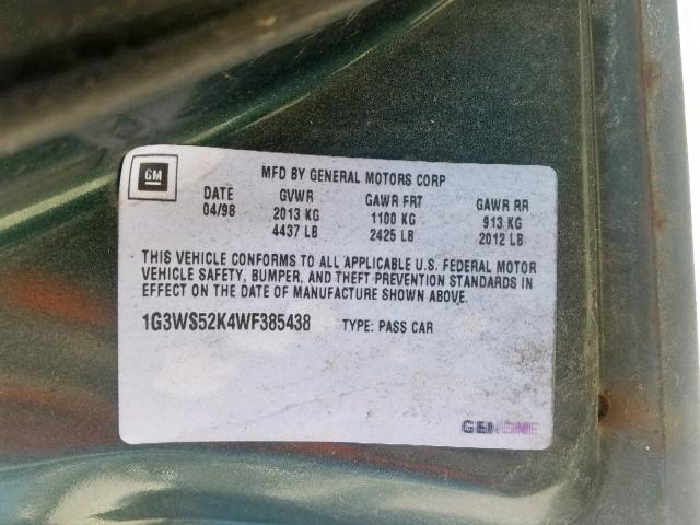 1G3WS52K4WF385438 - 1998 OLDSMOBILE INTRIGUE G GREEN photo 10