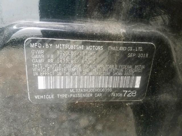 ML32A3HJ0EH006350 - 2014 MITSUBISHI MIRAGE DE BLACK photo 10